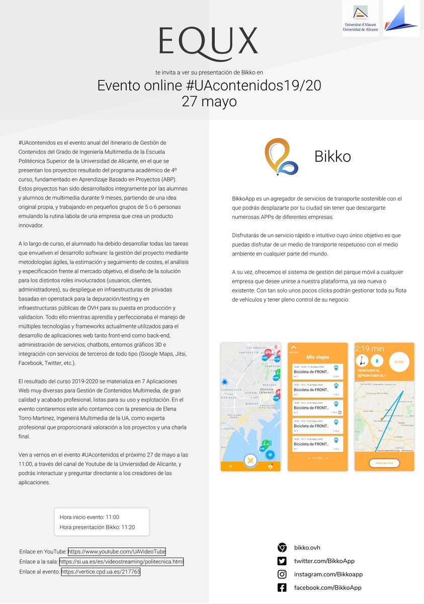 BikkoApp's tweet photo. @aytoraspeig vosotros también estáis más que invitados, ya que nosotros estudiamos alli. Nos gustaría que os pasarais 10 minutitos y recibir feedback de gente como vosotros @UA_Universidad  #UAContenidos https://t.co/gUkxN8RZ0E