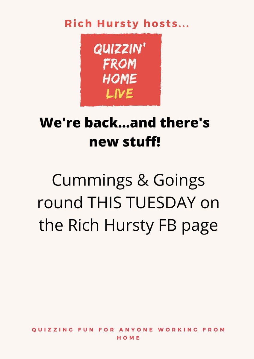 We will be #QuizzinFromHomeLIVE on Tuesday night with our brand new round #sackcummings