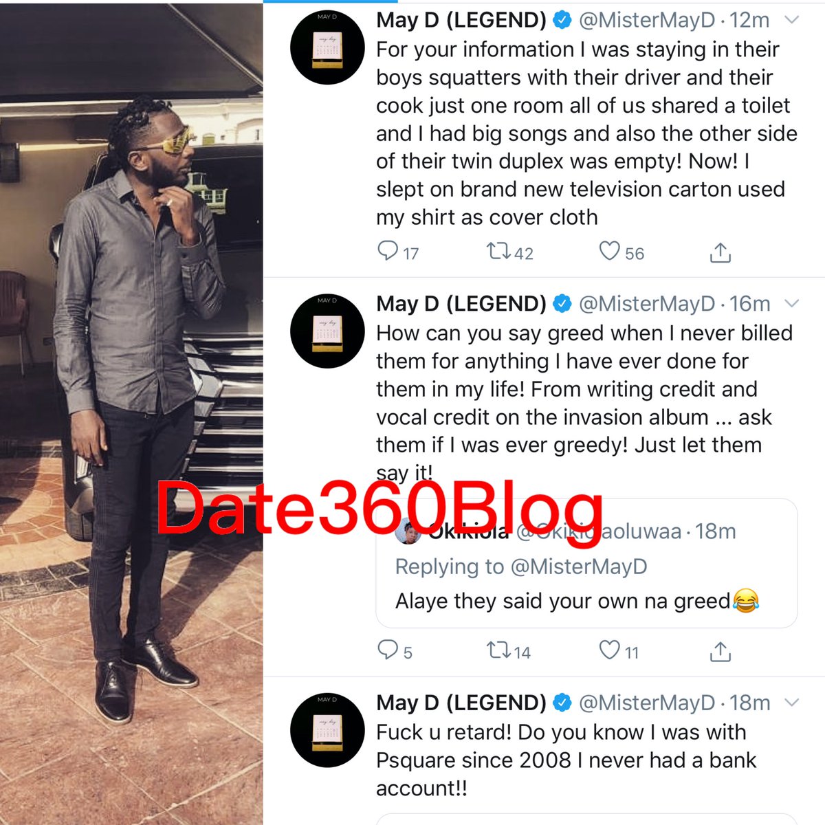 “I had no Bank account and slept on the floor in Psquare Boys Quarters” - Mr MayD Spills out after Cynthia Morgan’s issue with Jude Okoye.  #Naijablogger