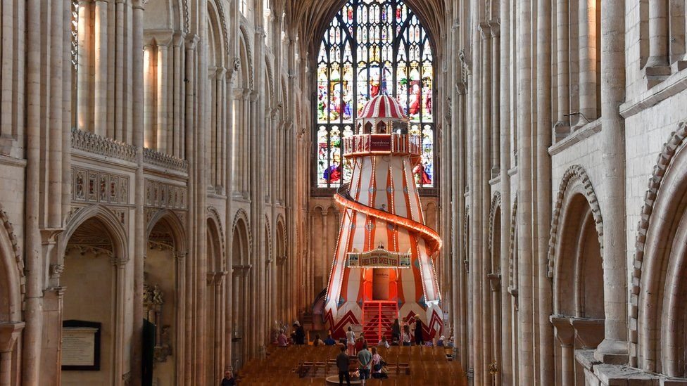 I have no idea why so many people are confused by this Very Normal Anglican Thing.Whomst among us HASN'T put a giant funfair slide inside an ancient Cathedral and then had a Bishop give a sermon from halfway down it? WHOMST?!