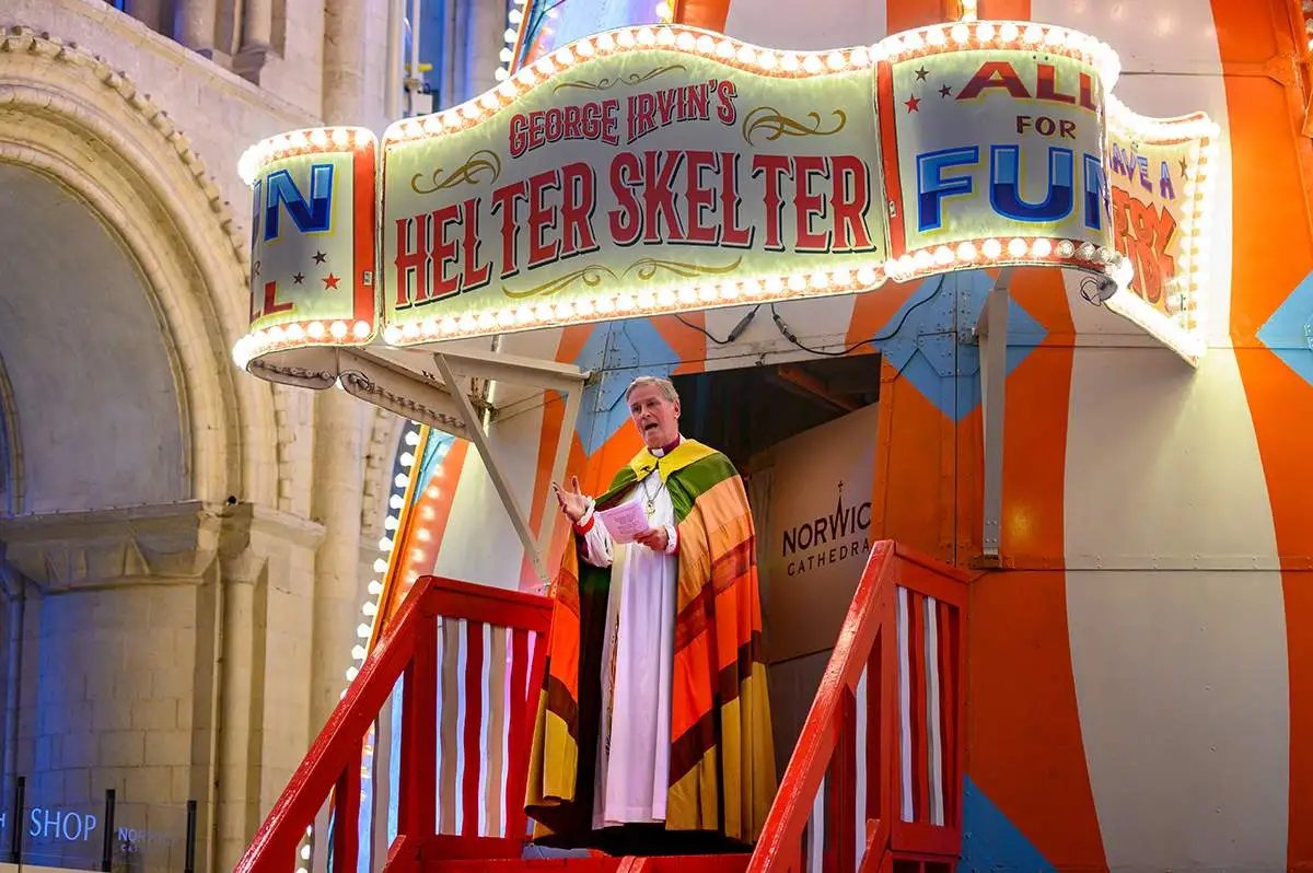 I have no idea why so many people are confused by this Very Normal Anglican Thing.Whomst among us HASN'T put a giant funfair slide inside an ancient Cathedral and then had a Bishop give a sermon from halfway down it? WHOMST?!