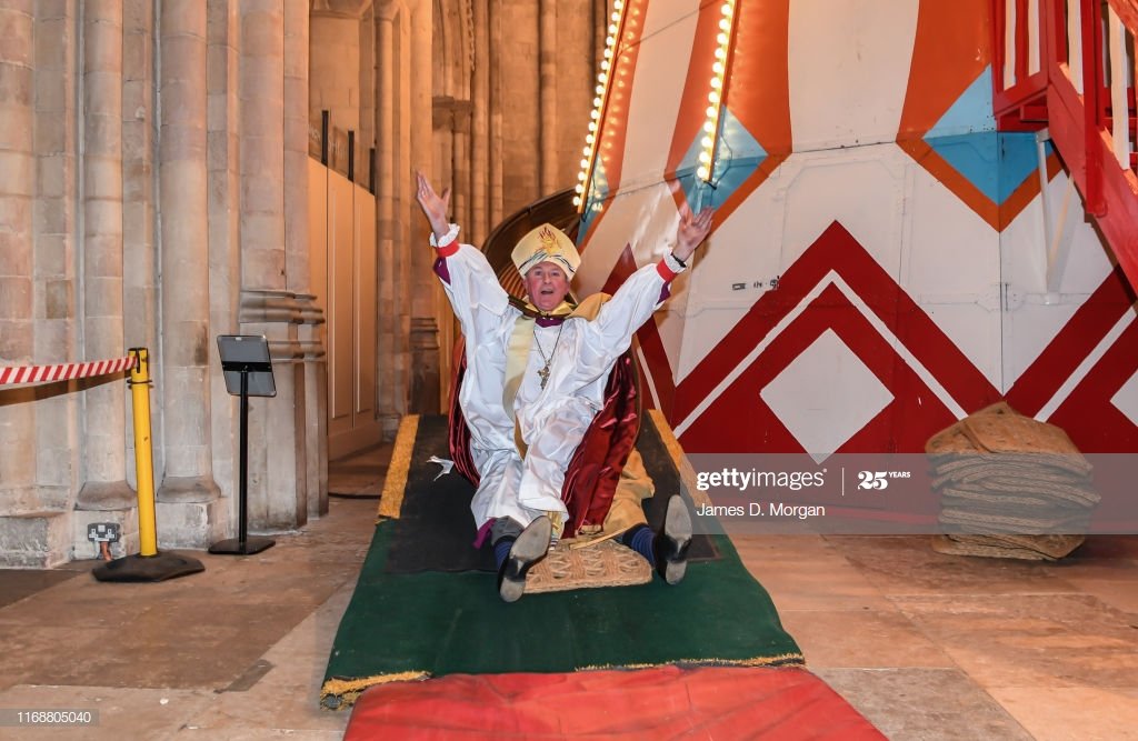 I have no idea why so many people are confused by this Very Normal Anglican Thing.Whomst among us HASN'T put a giant funfair slide inside an ancient Cathedral and then had a Bishop give a sermon from halfway down it? WHOMST?!