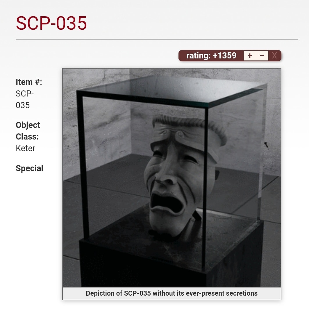 Volgun on X: ANNOUNCEMENT. The SCP-035 model/render I was working on is  now the official image for the article on the SCP wiki. Check it out! -    / X
