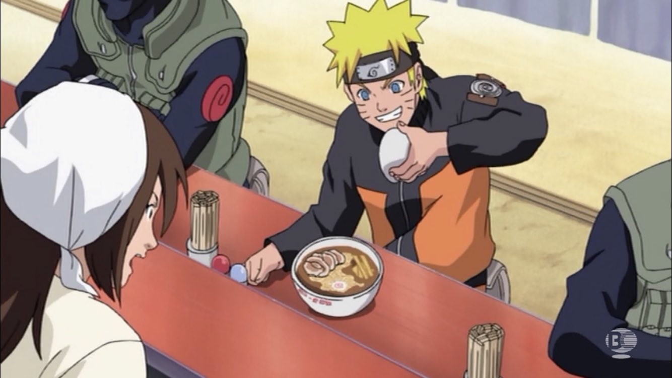 Twitter 上的 おはうち Naruto ナルト 疾風伝 75話 通算295話 老僧の祈り 絵コンテ 演出 熊谷雅晃 飛段と角都の暗躍と同時進行する ナルトが修行の合間にラーメン一楽へラーメン食いに行ったら つけ麺屋に変わっている件が 歪で面白い つけ麺のスープ