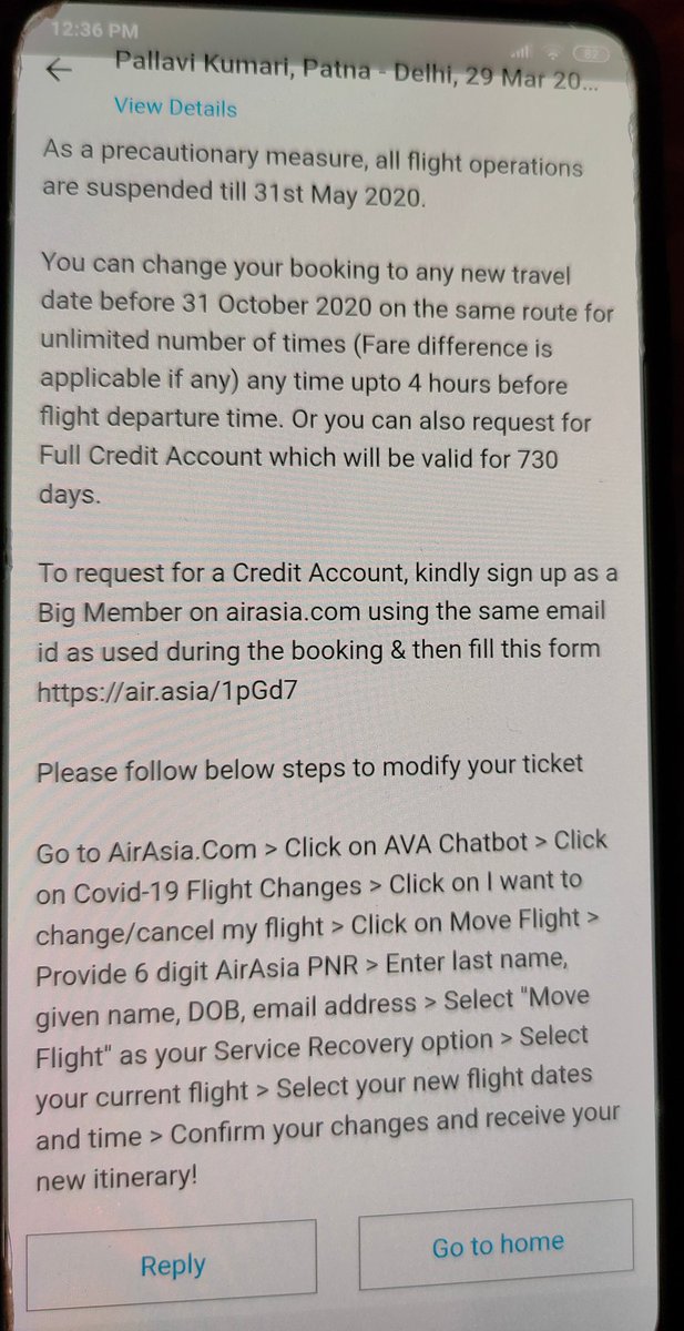 amey_1206's tweet photo. As per government order @airindiain is providing full refund for booking made between 25 th march to 14 th April 2020. I booked my ticket from @Paytm and when I asked for refund  they giving such a useless solution. You can see they even don't have proper support to customer. https://t.co/dEf29W5rH4
