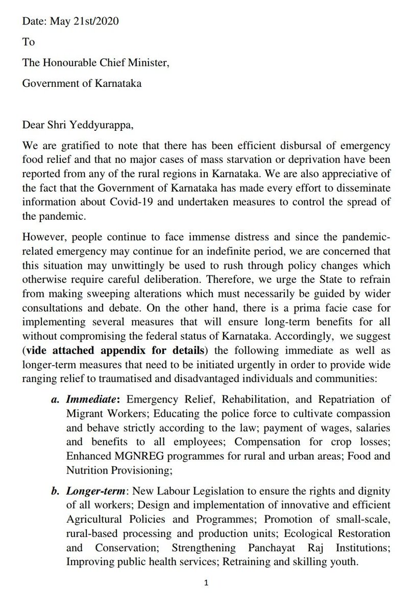 gramasevasangha's tweet photo. #Freedom through #ConstructiveAction - #DoSomething @bsybjp :
Academics wrote a letter to @CMofKarnataka, which includes couple of our associates. like @ARVasavi, @Ram_Guha, Deepak Malghan &amp; Amit Basole about handling  covid19 crisis, avoid it's longterm illeffects.
#Karonakuch https://t.co/wAcQNS5gcJ