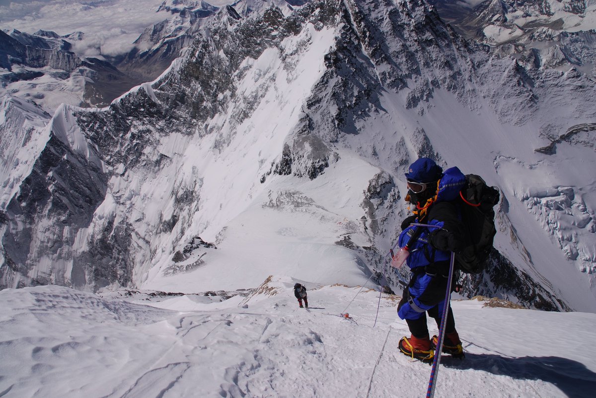 (9/10) The Nepalese say that:"your summit is at base camp" and of course when your at the top, you are actually only half way there. It's a long way down.Can you see our tents at camp IV in this pic?