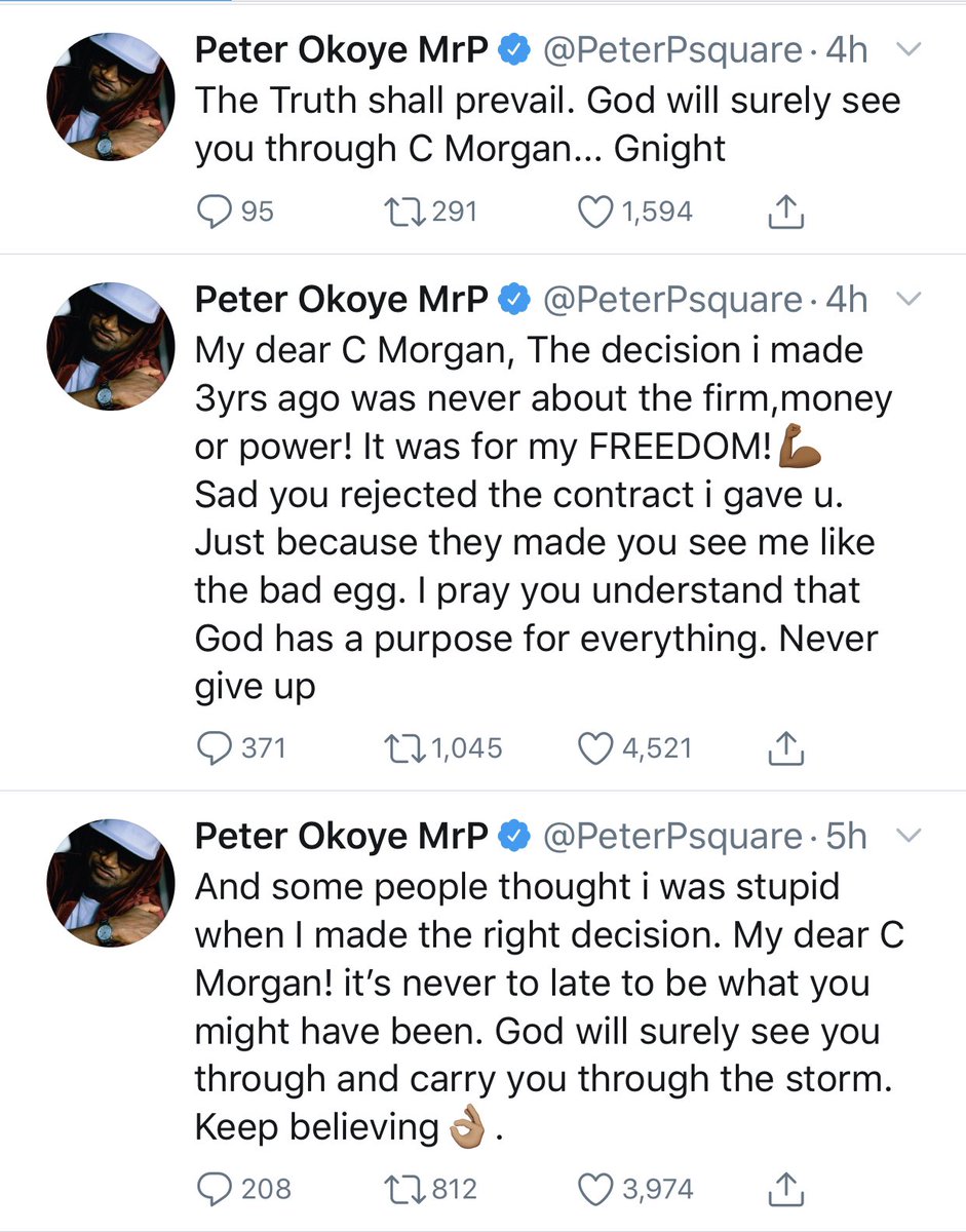 Peter PSquare reminds Cynthia Morgan of what happened 3yrs ago after she declined him to sign with Jude Okoye  #Naijablogger.