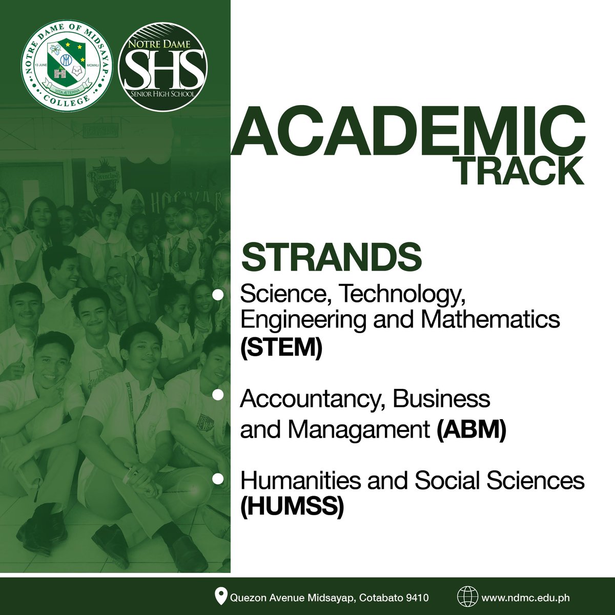 ndmcshs's tweet photo. •SPORTS TRACK
•TVL TRACK specializing in
- Computer Systems Servicing
-Cookery
.
#ndmc #ndmcshs #ndmcdares https://t.co/qKEl8JrCcj
