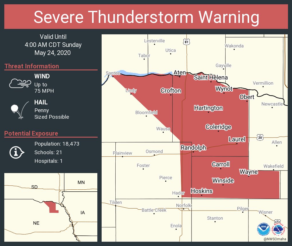 Severe Thunderstorm Warning including Wayne NE, Hartington NE, Laurel