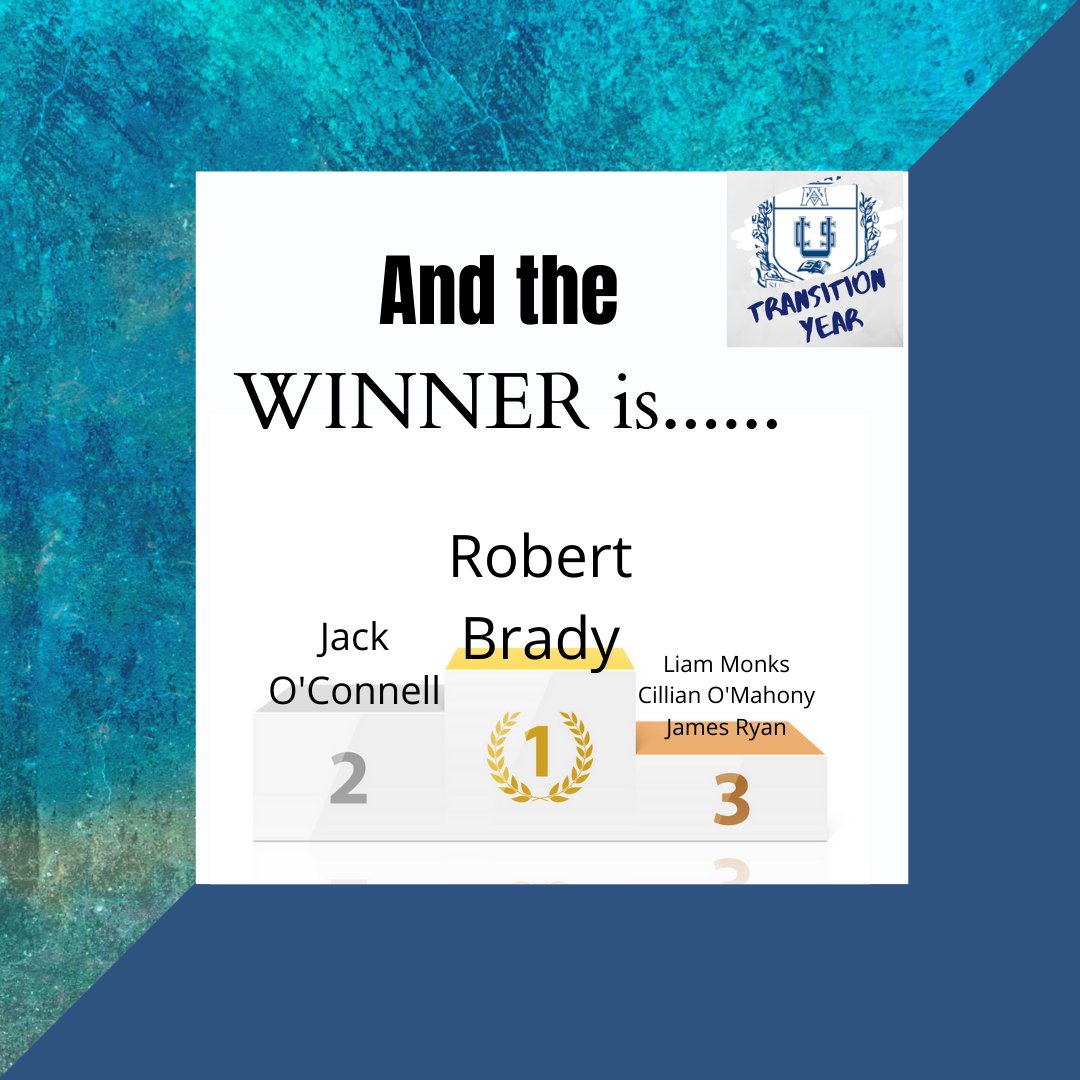 After 35 t̶o̶u̶g̶h̶ c̶h̶a̶l̶l̶e̶n̶g̶i̶n̶g̶ varied questions, there could only be ONE winner. 

Congratulations to Robert Brady on coming out on top in the End of Year Transition Year Quiz. I will be in contact with Robert and all persons within the Top 3 bracket.