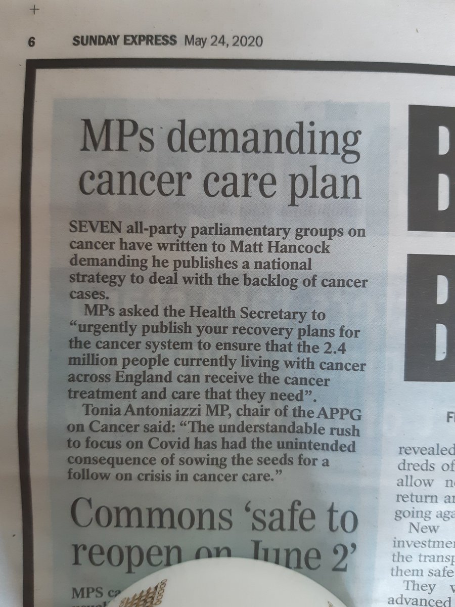 APPGRT's tweet image. We support the call by seven APPGs on cancer for @MattHancock to urgently publish the post #Covid19 cancer crisis recovery plan as featured again by @lucyjohnston439 in #SundayExpress #LetRadiotherapySaveMoreLives @DHSCgovuk @ActionRTherapy @RTherapy4Life