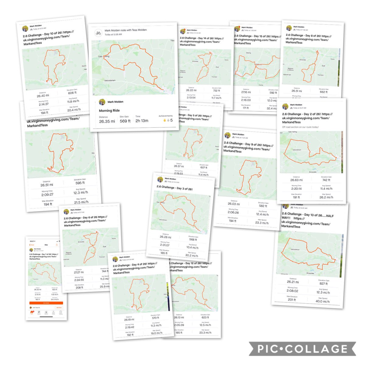 MarkMolden's tweet photo. Day 16 of 26 complete! Over 416 miles - 260 to go! 10 days left of our #twopointsixchallenge ride for @tokenyawithlove &amp; @Marriage_Care #NeverMoreNeeded Thank so much for all your support 😊🙏 https://t.co/b5FfSApgGU https://t.co/oaYz1v5hRM