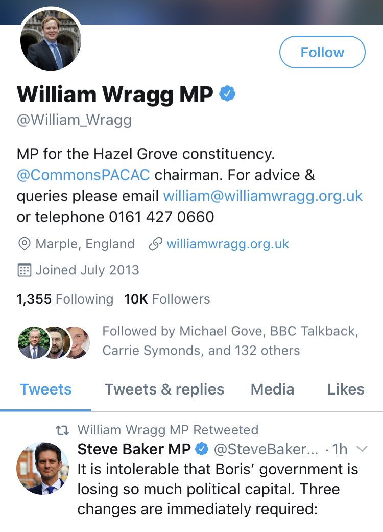 Fourth Tory MP.William Wragg retweets Steve Baker’s call 