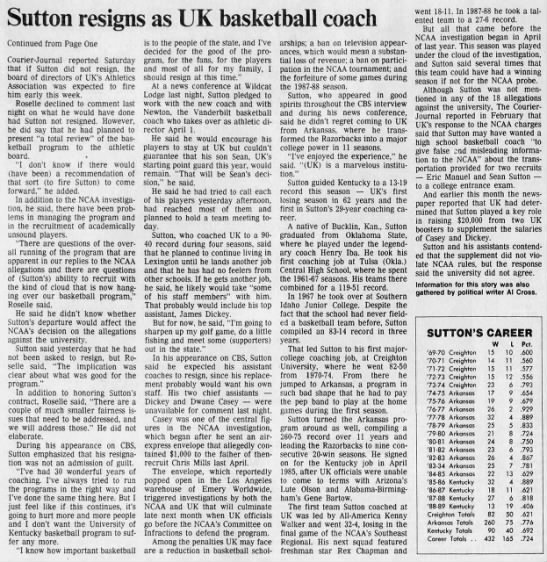 Eddie Sutton resigned his position as the head coach for the University of Kentucky men's basketball program on March 19th, 1989 (4/11)