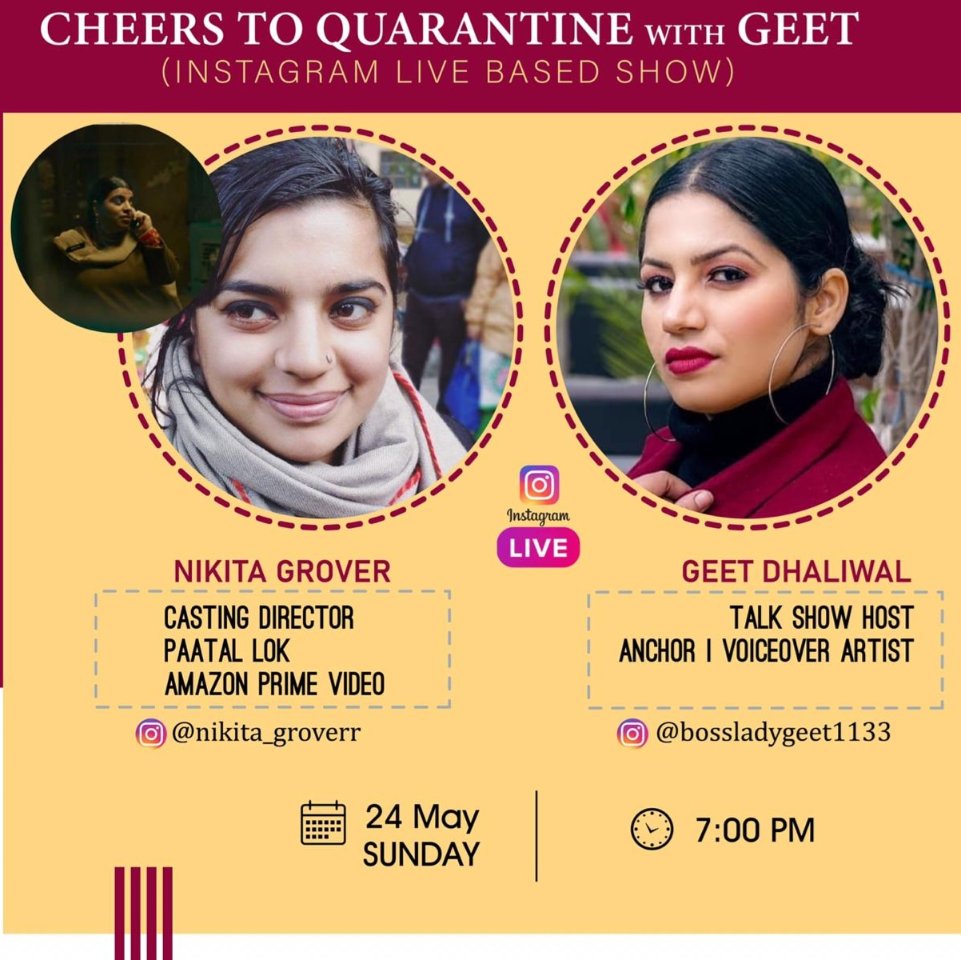 dhaliwal_gurmit's tweet photo. Catch me live at 7 pm today in conversation with beautiful and talented Nikita  Grover-@mainnikita 
(Actor,Casting director- Pataal Lok- Trending webseries on Amazon prime video)
Follow us on IG-
Geet-https://t.co/FZE1H0xkfn
Nikita Grover -
https://t.co/KWjUAMNWL4 https://t.co/bRYKCrXCQq