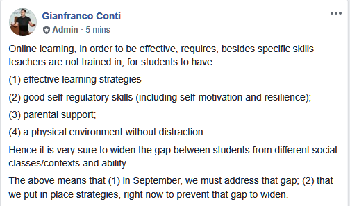 gianfrancocont9's tweet photo. MFL teachers - be mindful of the knowledge gap online teaching is creating. Hence, unless you have homogenous classes, focus on consolidating right now, don't try to teach too much new content. If you do, recycle recycle recycle. https://t.co/jb7ioFX6xk