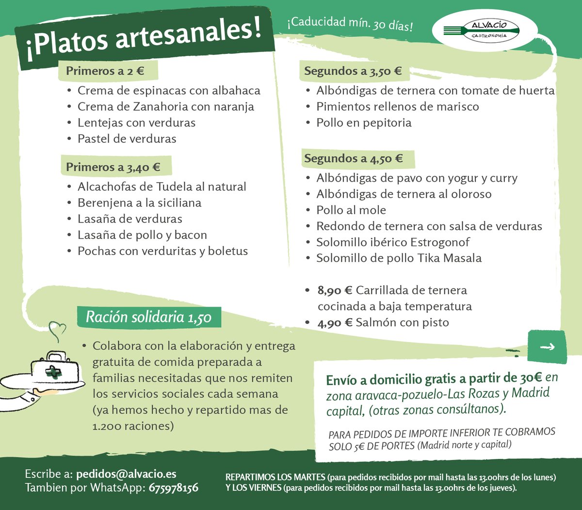 Alvacio_Gastro's tweet photo. 𝐄𝐒𝐓𝐀 𝐒𝐄𝐌𝐀𝐍𝐀 𝐍𝐎 𝐓𝐄 𝐕𝐀𝐒 𝐀 𝐏𝐎𝐃𝐄𝐑 𝐑𝐄𝐒𝐈𝐒𝐓𝐈𝐑⁣⁣ 𝐀 𝐍𝐔𝐄𝐒𝐓𝐑𝐎 𝐌𝐄𝐍Ú, 𝐩𝐨𝐫𝐪𝐮𝐞 𝐭𝐞 𝐦𝐞𝐫𝐞𝐜𝐞𝐬 𝐝𝐞𝐬𝐜𝐚𝐧𝐬𝐚𝐫.
¡¡𝐓𝐄 𝐋𝐎𝐒 𝐋𝐋𝐄𝐕𝐀𝐌𝐎𝐒 𝐀 𝐂𝐀𝐒𝐀!! 
¡Elige ya y llámanos!
📧pedidos@alvacio.es / ☎ 675 97 81 56 https://t.co/cgRP4a0t8a