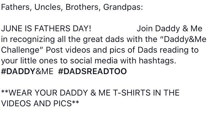 DaddyProgram's tweet image. “Daddy&amp;amp;Me Challenge” Post videos &amp;amp; pics of Dads reading 2 ur lil ones with hashtags #DADDY&amp;amp;ME  #DADSREADTOO 

RSVP: bit.ly/2A6Oi2c