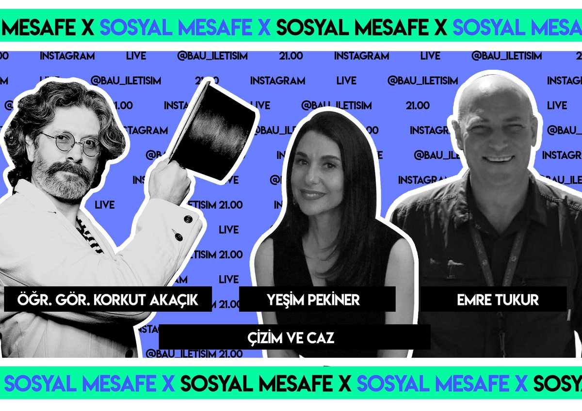 Bu bayram tüm sevdiklerinizle, uzaklar yakın olsun. Sosyal Mesafe'de bayram neşesini, caz ve çizimle kutluyoruz. Bu akşam 21.00'de Çizgi Film ve Animasyon Böl. Öğr. Gör. Korkut Akaçık'ın konuğu BAU Jazz Akademisi Direktörü Yeşim Pekiner ve akademi Eğitmenimiz Emre Tukur 🍭🍬✨