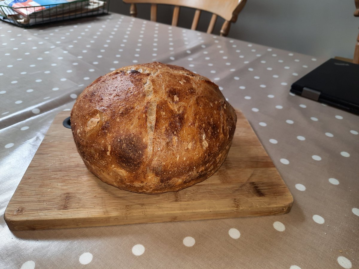 andyjb's tweet photo. @ahiggi @hminto @ruskin147 latest effort #Sourdough cooking in le cruseut as as a dutch oven revelation . Btw adrian loving following #BakingBlind hashtag.will rId scout store for properdutch oven and do campfire bake https://t.co/GlnwZWEDCd