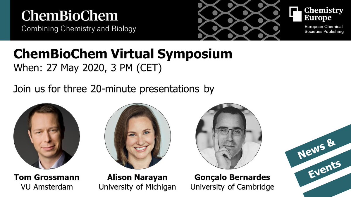 Wiley Chemistry (@wiley_chemistry) on Twitter photo Join the first <a href="/ChemBioChem/">ChemBioChem</a> Virtual Symposium on 27 May 2020, at 3 pm (CET). Featuring three great presentations by <a href="/TomNGrossmann/">Grossmann Lab</a>, <a href="/AlisonNarayanUM/">Alison Narayan</a>, and @gbernardes_chem. Registration is free at: ow.ly/lfsK50zOLmv Join the first <a href="/ChemBioChem/">ChemBioChem</a> Virtual Symposium on 27 May 2020, at 3 pm (CET). Featuring three great presentations by <a href="/TomNGrossmann/">Grossmann Lab</a>, <a href="/AlisonNarayanUM/">Alison Narayan</a>, and @gbernardes_chem. Registration is free at: ow.ly/lfsK50zOLmv