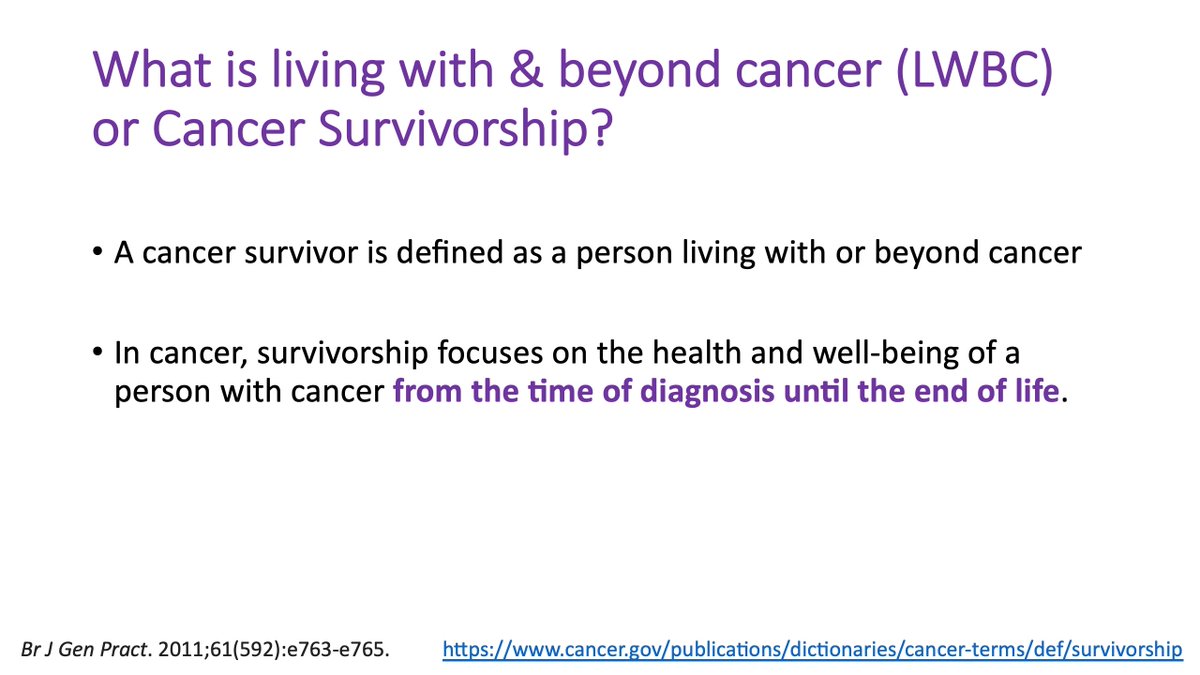 3/13 What is "living with and beyond cancer" or  #cancer  #survivorship  #survonc  #lwbcThe definition depends on who you talk to! Is it at diagnosis, at the start of treatment or after treatment has finished?:  https://bjgp.org/content/61/592/e763:  https://www.cancer.net/survivorship/what-survivorship