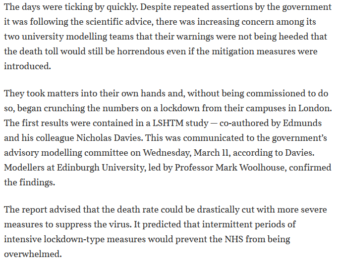 The ST piece also strongly suggests that ministers were ignoring the warning coming from their scientific advisers. E.g. advice supposedly communicated 3/3 (left) and 11/3 (right)