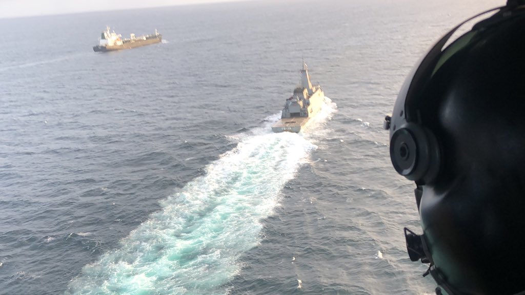The patrol ship "Yekuana" of Armada Bolivariana de Venezuela escort the Iranian tanker "Fortune" with gasoline for Venezuela.
