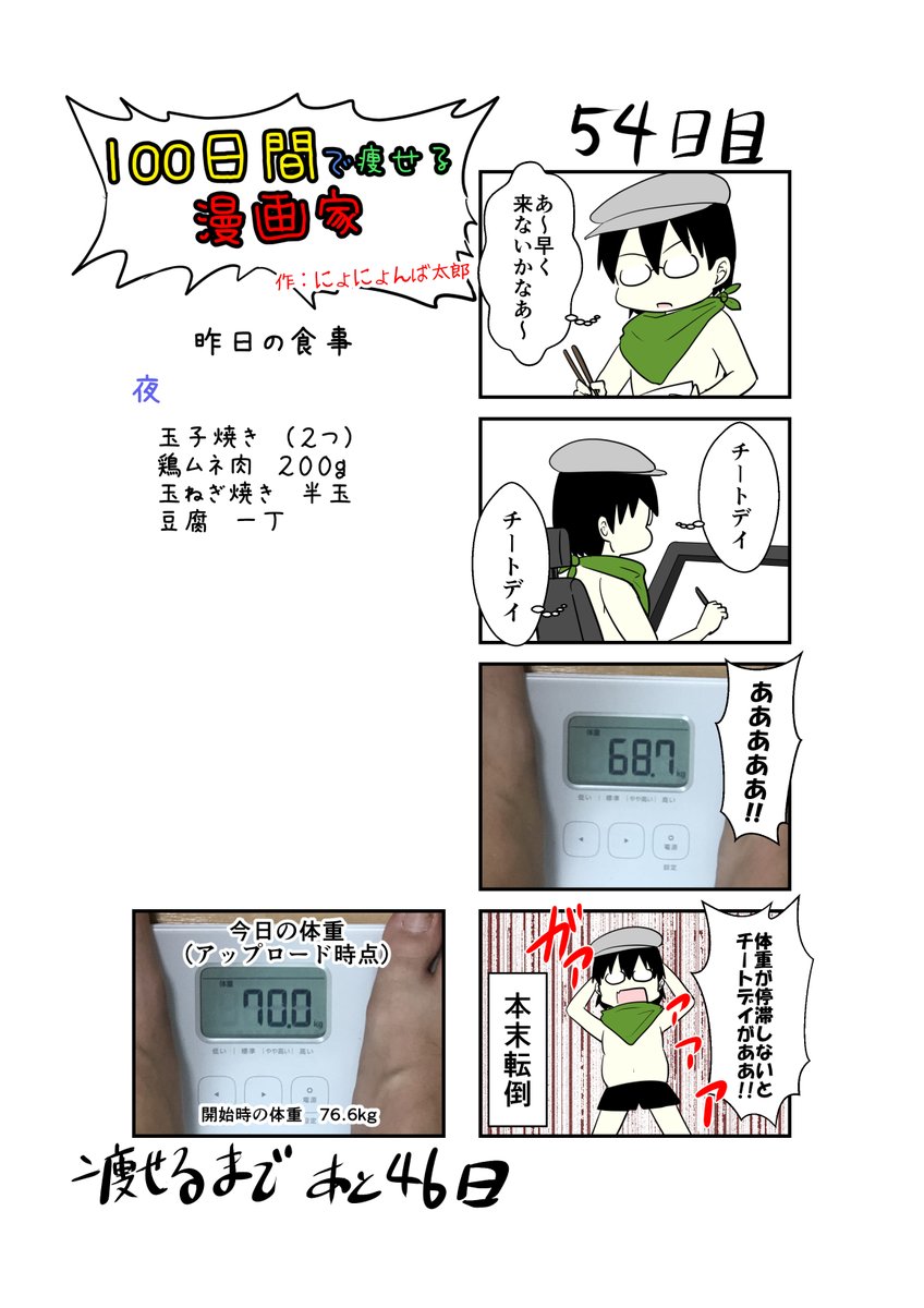 「100日間で痩せる漫画家」
54日目
(毎日19時頃アップします!)

チートデイはよ

#100日間で痩せる漫画家
#ダイエット 