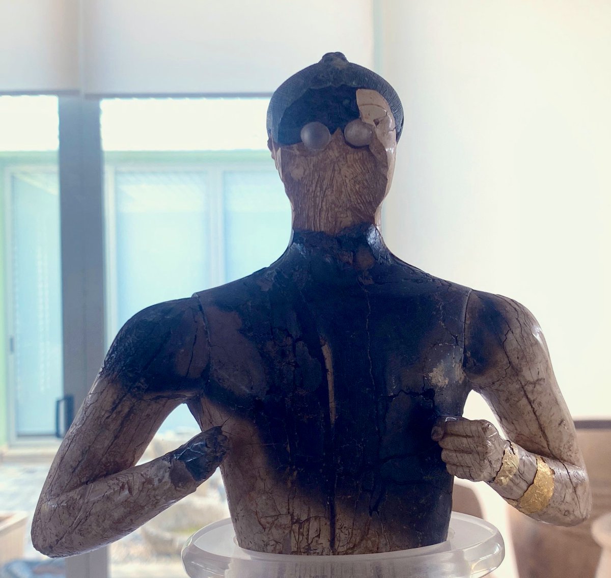 The highlight of the wonderful Archaeological Museum of Sitia in East Crete, the .5m tall Palaikastro Kouros is a lithochryselephantine Minoan cult statuette of the highest quality, made from hippo tooth, gold, serpentine, rock crystal, & Egyptian blue.