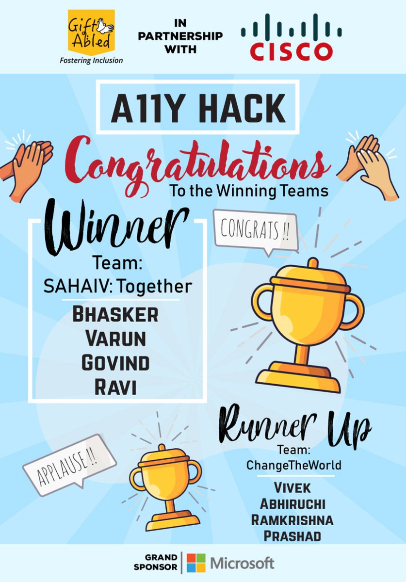 BhaskerPratapS1's tweet image. GiftAbled&apos;s Virtual Accessibility Hackathon Event!

#GiftAbled #A11YHACK
#gbla11yday #gaad #GlobalA11yAwarenessDay #hackathon #giftabled #digitalaccessibility