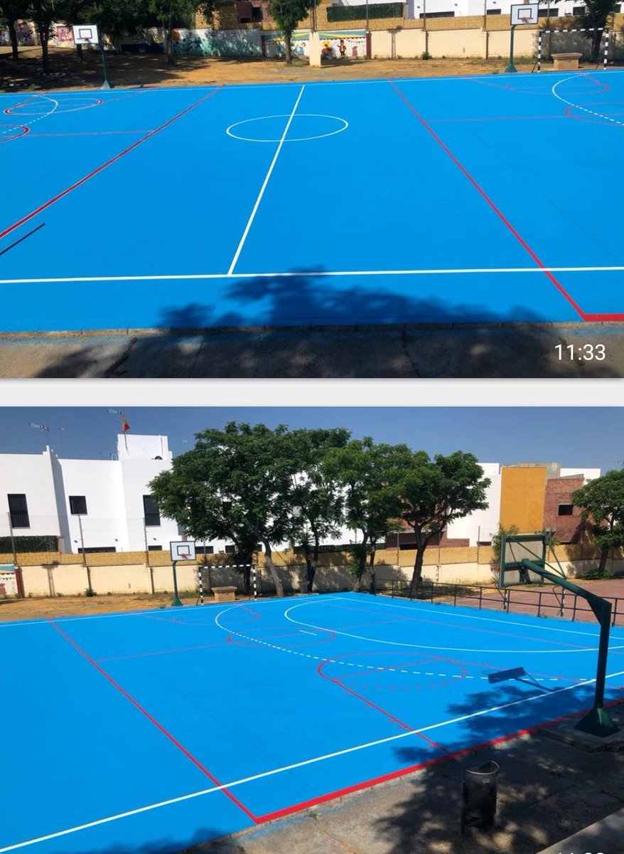 CEIPCERVANTES1's tweet photo. Seguimos mejorando nuestras instalaciones. Así de bonita ha quedado nuestra pista polideportiva. Muchas gracias a nuestra AMPA por su colaboración.👏👏 @EducaAnd @javierimbroda https://t.co/HfBhWyqvcU