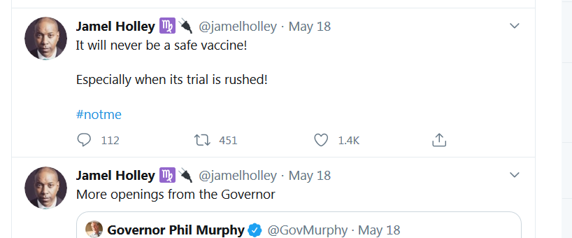 6/ Per the Freedom Angels site (see vid below, but others too), seems another politician was there: NJ Assemb. Jamel Holley, known for his public anti-vax views (new one below) & photo ops with RFK Jr. Quite an anti-vaccine lobby pandering PR vid:  https://www.facebook.com/107813973940548/videos/563032514626300/