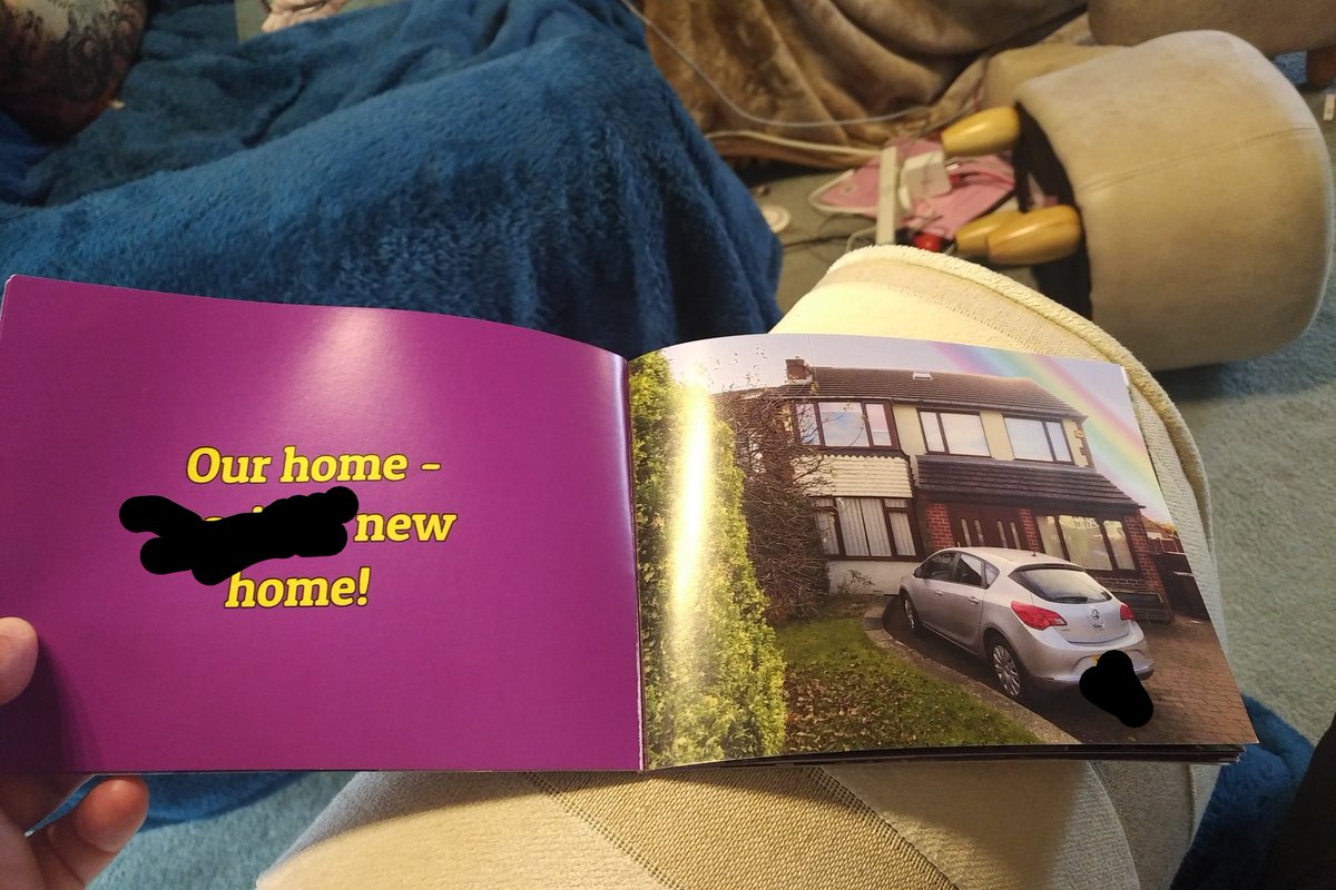 Warning: soppy tweet. Before the girls moved in, we made them 'welcome books' as part of the transition plan. Little 'Un has just picked them up again, and noticed all the small details we tried to work into the photos, and it's properly heart-melting.