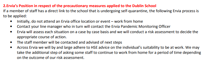 Extract from the official advice that issued after the first case of Covid-19 was confirmed at a school in Dublin: