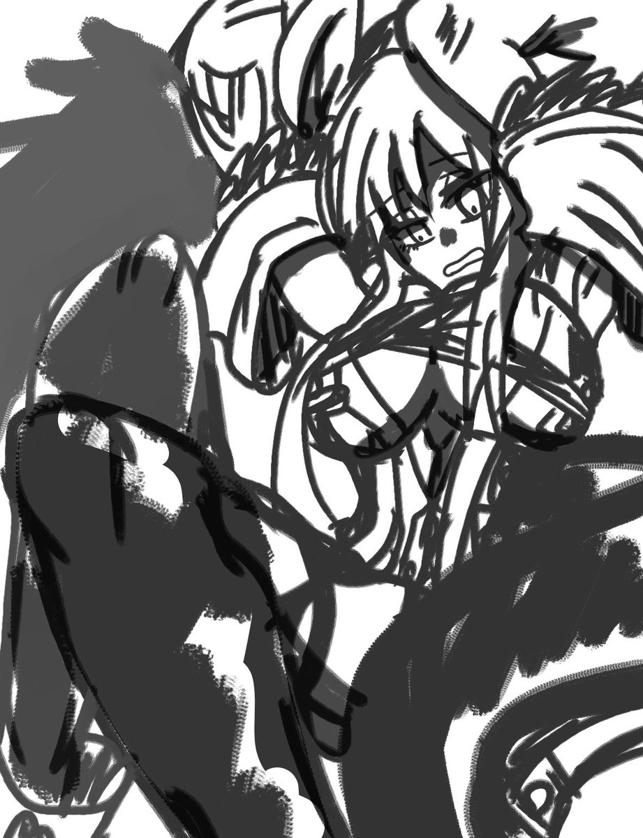 ラフをグチャグチャーーーーって描いてそれを予想で軽く清書するっていうやつを@rev_gearcrafter とやりました
1枚目のラフを珍獣に描いてもらって僕が清書しました(2枚目)
3枚目のラフは僕が描いて珍獣に清書してもらった(4枚目) 