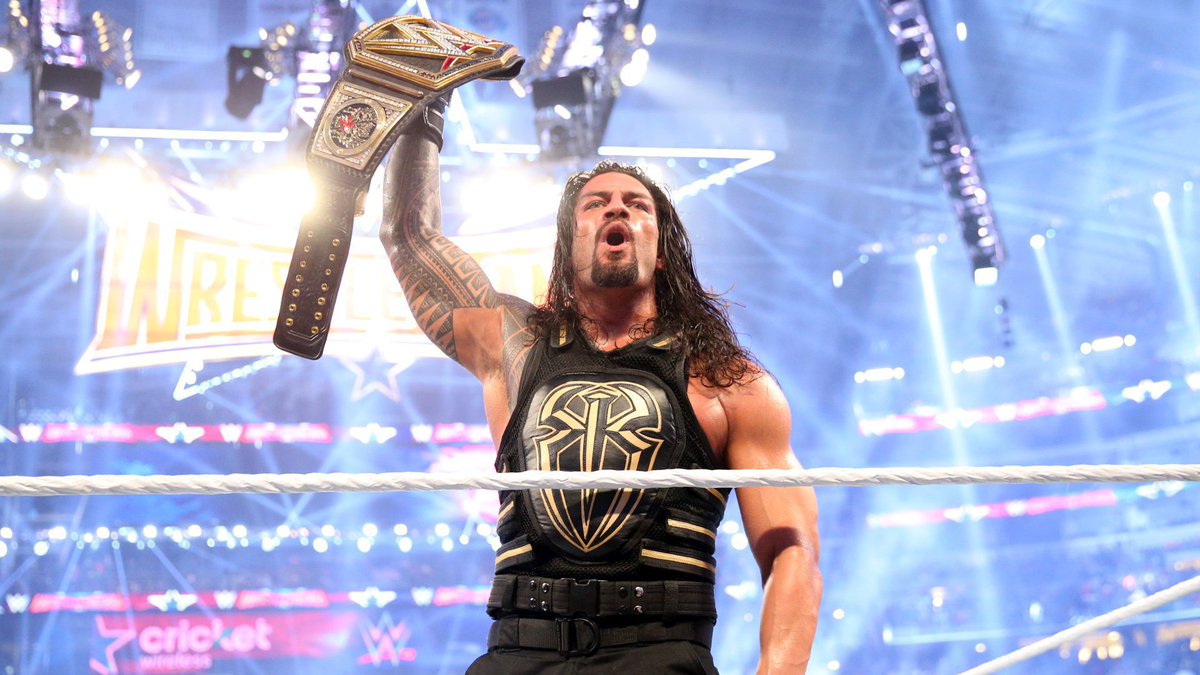 ThenowOficial's tweet photo. Y termina WrestleMania con Roman levantando el titulo mientras sale la pirotecnia. Gracias a @Gol por otro gran fin de semana y espero que sigan poniendo nuevos PPV y de nuevo gracias a todos por verlo y comentarlo. #WWEenGol https://t.co/1DC5t9LbJ4