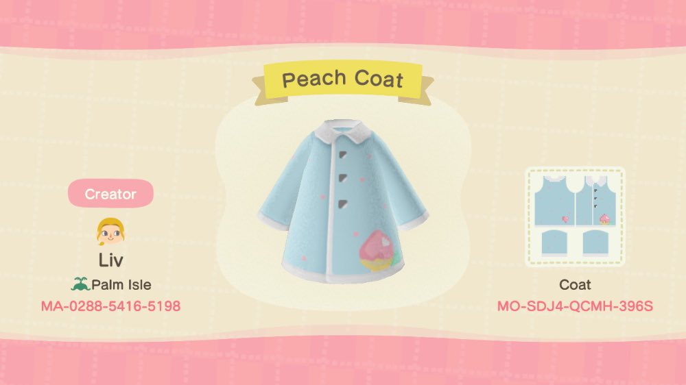 ac_customdesign's tweet photo. →Peach coat
→What do you think of this design?

#animalcrossing #acnhdesigns #nintendoswitch #acnh #diy #animalcrossingnewhorizons  #customdesigns #acnhcustomdesigns
#AnimalCrossingDesigns #acnhpaths #acnhpattern #paths #art #customart #custompaths https://t.co/ONQjq4mTmi