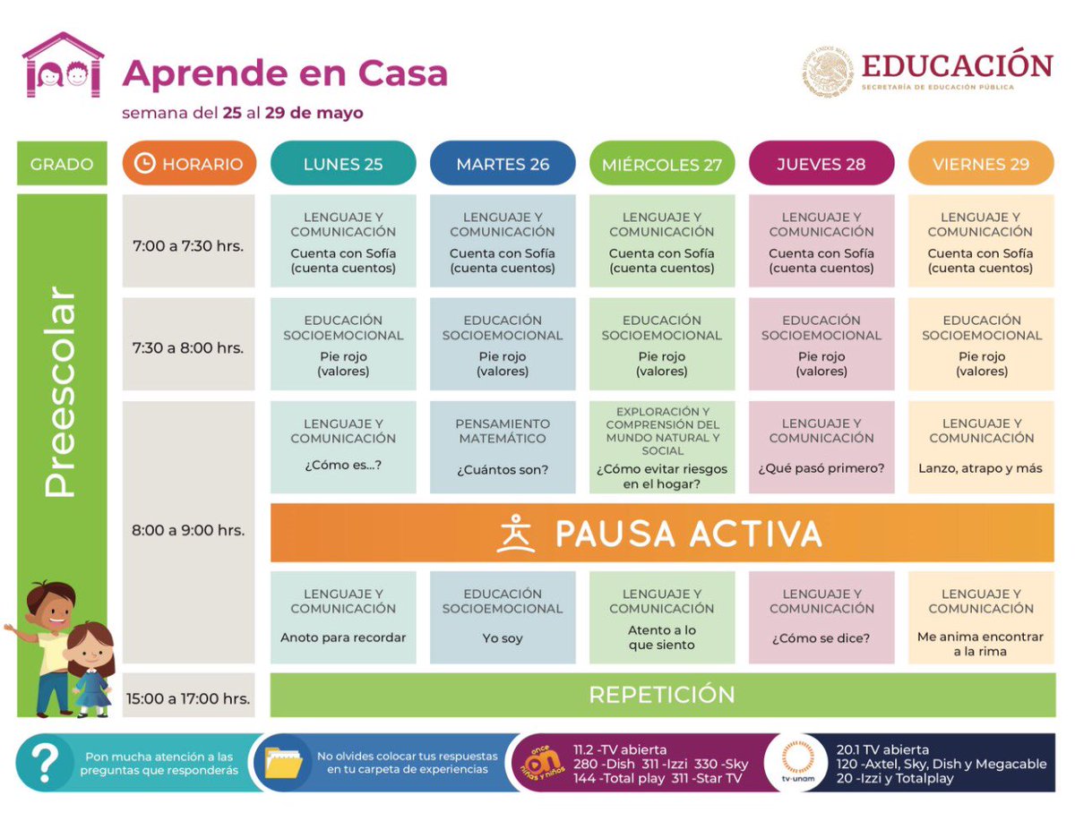 #preescolar 

Aquí está la programación de la semana que hoy inicia para que apoyes el aprendizaje de los pequeños.