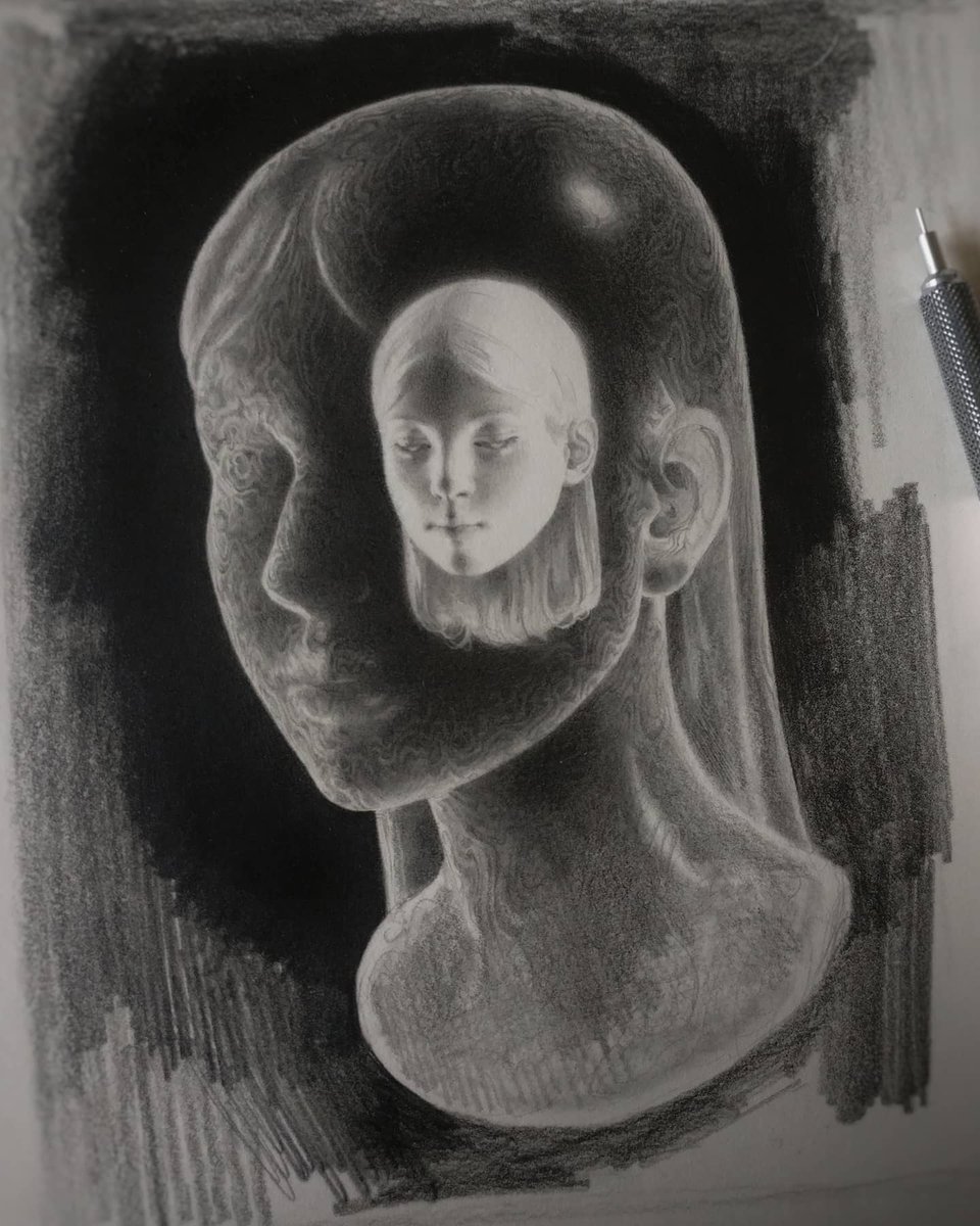 MilesJohnston's tweet photo. Inner calm. Small pencil thing I started a couple days back. Really enjoying making this oily transparent surface https://t.co/nb3zJlmeu3