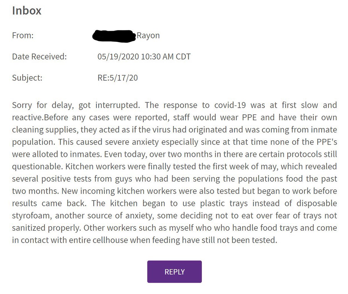 PrisonUpm's tweet photo. Here are words from Rayon in Illinois about the situations in the prisons. We think these type of testimonies are so important because we know how the voices of the incarcerated are heavily suppressed. Panther Love #FreeThemAll https://t.co/Ti0PMHeAdt