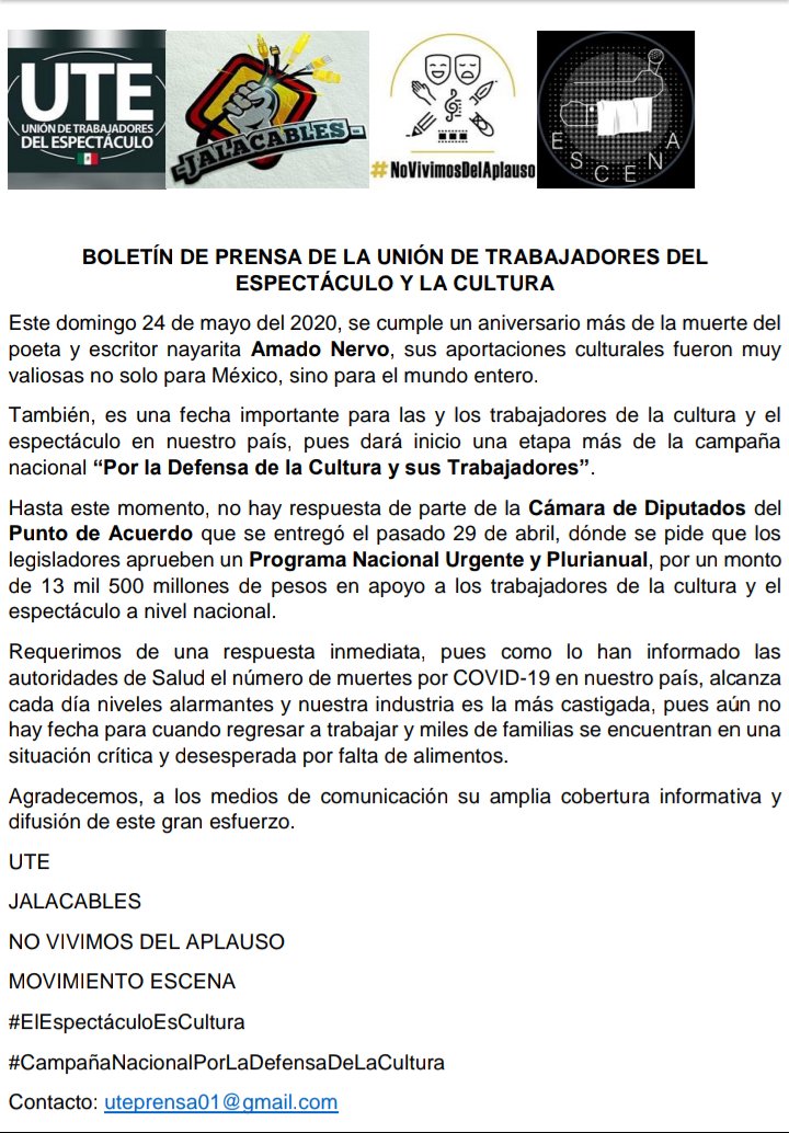 RocharlesG's tweet photo. @mario_delgado #CámaraDeDiputadosExigimosApruebesNuestroPuntoDeAcuerdo 
#CampañaNacionalPorLaDefensaDeLaCultura
#ElEspectáculoEsCultura 
#freelanceservises 
#Jalacables 
#UTEesCultura 
#NVDA
#MovimientoEscena https://t.co/SSC9oAw8mP