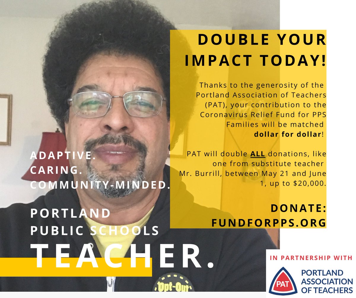 Happy Sunday, #PDX! ☀️😎

For those of you who missed the news...We raised $40K in >3 days, thanks to the generosity of <a href="/pdxteachers/">pdxteachers</a> like Mr. Burrill! 🥳

In fact, our #PPSsuperhero donated ANOTHER $20K matching gift! 

That’s right: Donations x2 FundforPPS.org