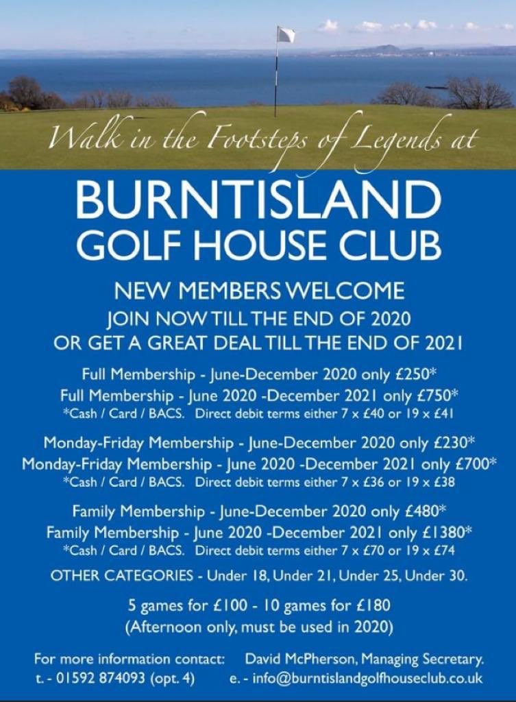 That’s <a href="/BurntislandGolf/">BurntislandGolf</a> &amp; <a href="/AberdourGC/">Aberdour Golf Club</a> doing deals for new members, wonder if <a href="/CanmoreGolfClub/">Canmore Golf Club</a> will do the same to try &amp; get new members in?
