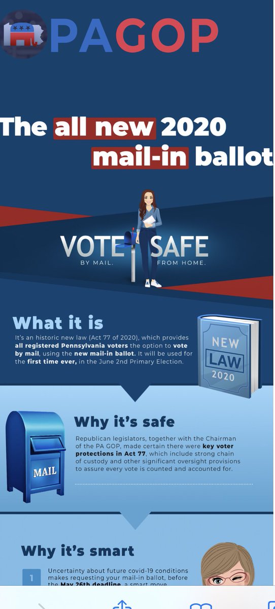 But the long and the short is that voting by mail is safe and secure. Don’t take my word for it. Here’s what the Pennsylvania GOP has to say.  http://www.pagop.org/mailin/  7/