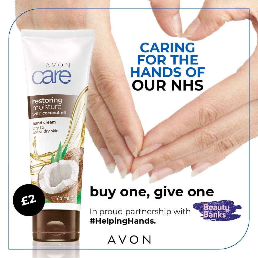 🤲 Sharing's caring! Buy one moisturising handcream, give one to frontline workers in the NHS! 🤲 

🛍️ Shop in store, delivered straight to your door! 📦 

avon.uk.com/rachelperryjon…

#Handcream #Avon #NHS #HelpingHands #BeautyBank