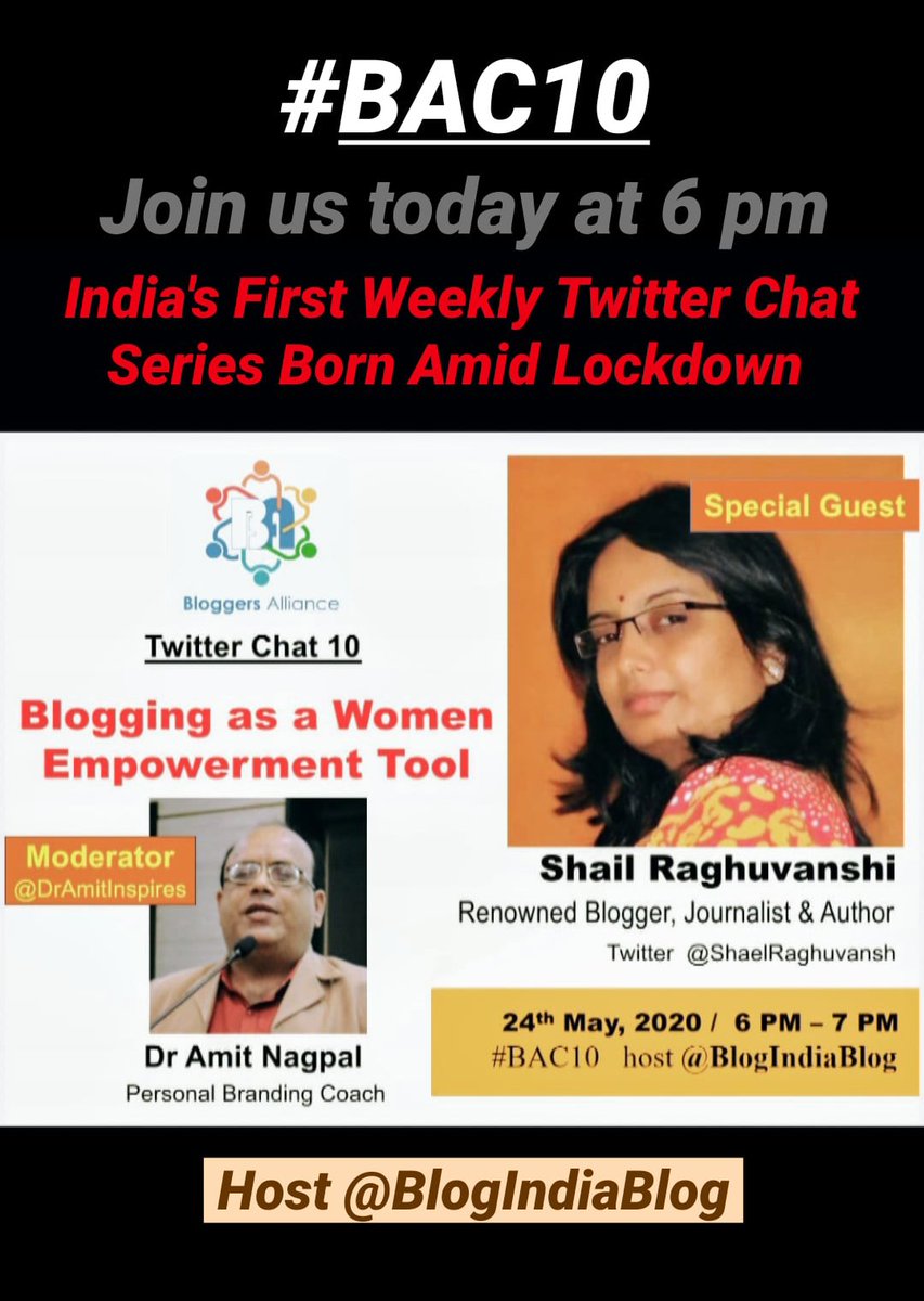 SpecttrumPR's tweet photo. 30 minutes to go.... Pls join and RT.
#BloggingForWomen #BAC10
A twitter chat by @BloggerAlliance ! https://t.co/H0gHUtoqH0