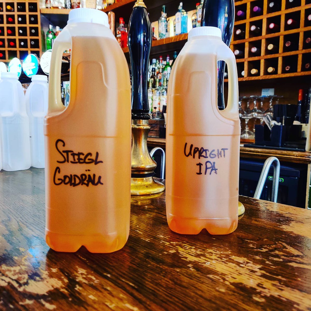 warwickpimlico's tweet photo. @karmabertelsen @markcbh @TheGrapesLondon We managed to get 2 beers on tap for takeaway this week. No Guinness unfortunately. We have Stiegl and session IPA sold in 2 pint cartons. https://t.co/x0B1jVefCH