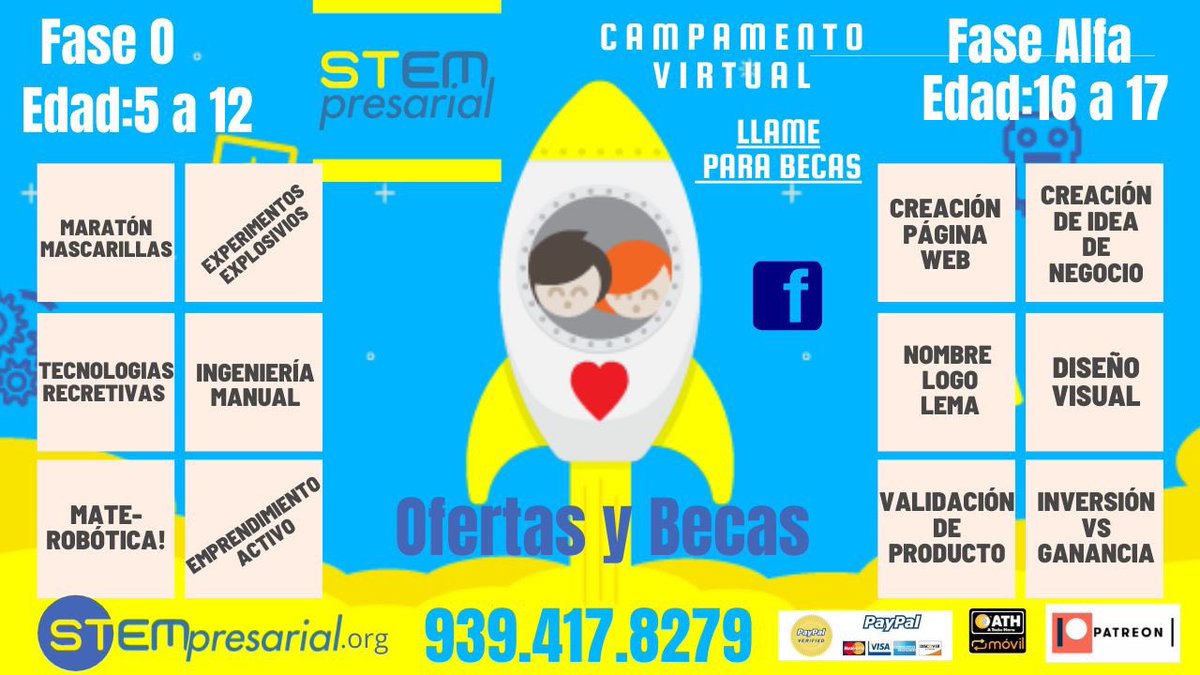STEMpresarial te ofrece su Campamento Virtual
Edades: 5 a 17 años
Fechas: 1 de junio de 2020 en adelante
Detalles en 👉 bit.ly/2Tif12L
#verano #veranovirtual #campamento #quehagoconlosnenes #Ad